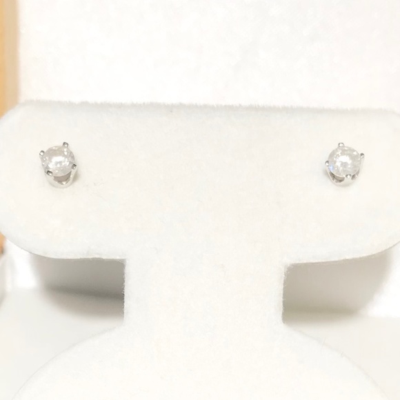 Solid 14K White Gold & Genuine Diamond Stud Earrings - Picture 6 of 11